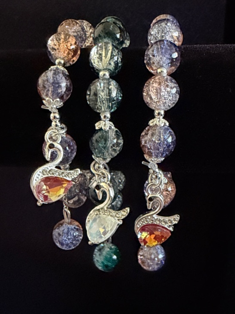 Crystal Bead Swan Charm Bracelet - Multicolor